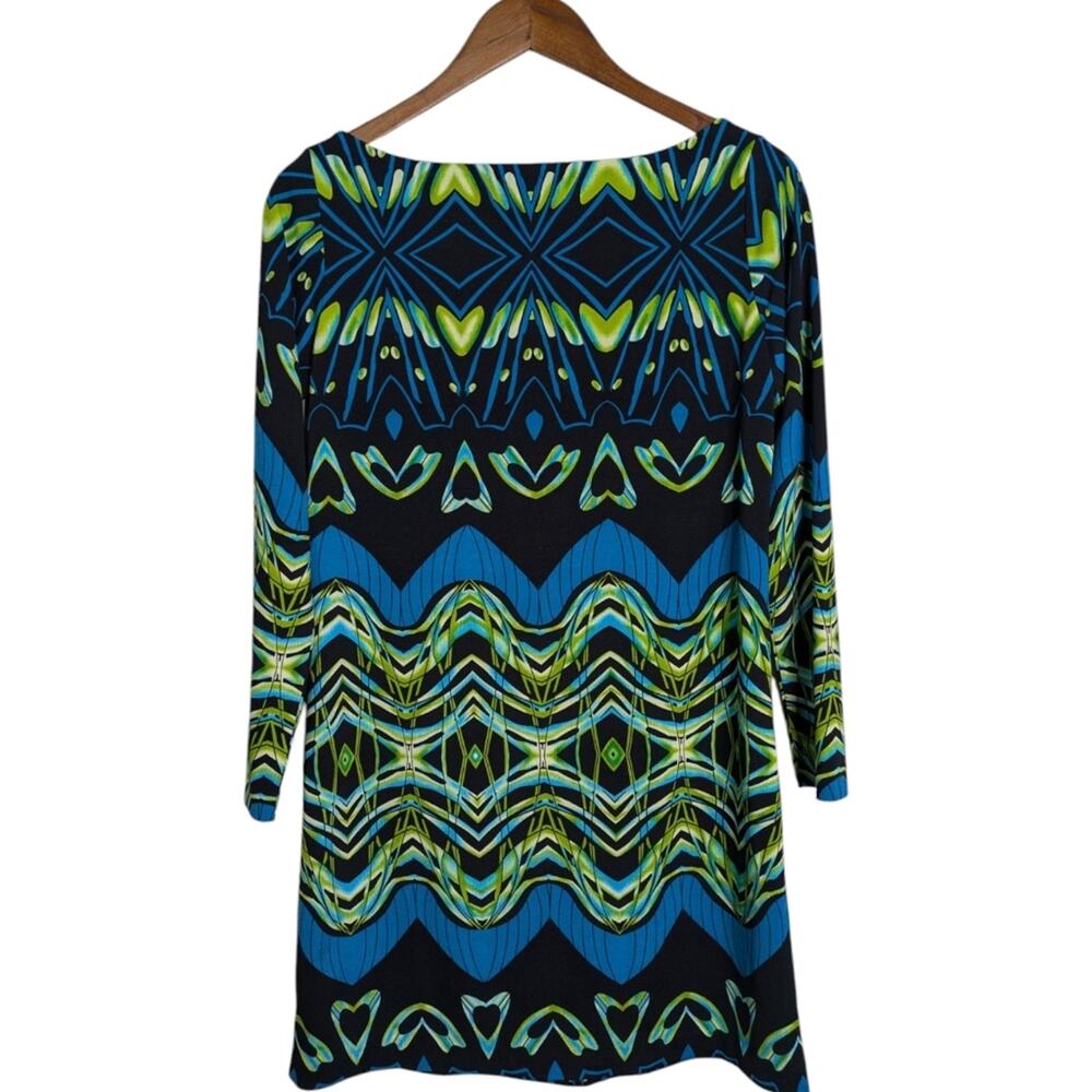 Diane von Furstenberg Tacita Decofly Tunic Dress 6 Mod Art Deco Geometric Green - Picture 6 of 8